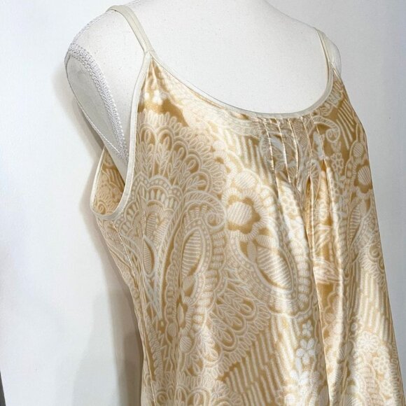 OSCAR DE LA RENTA CREAM GOLD PRINT SPAGHETTI SLEEVES SATIN MAXI SLIP SLEEPWEAR - Picture 4 of 8
